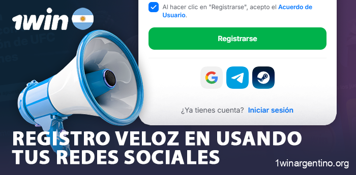 Utiliza las redes sociales para registrarte en 1Win Argentina